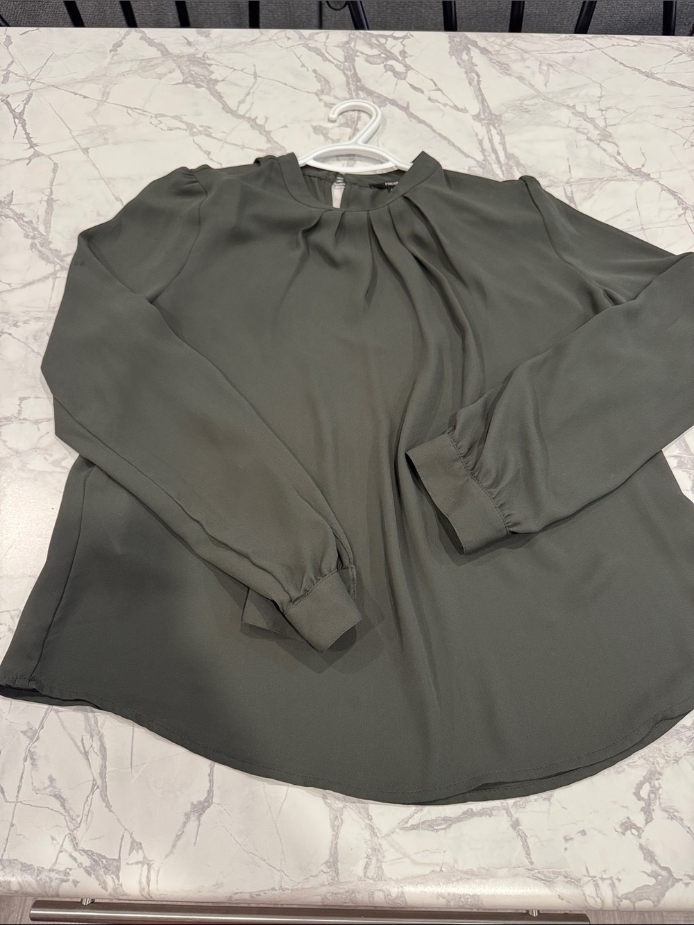 Forever 21 Olive Green Pleated Long-Sleeve Blouse